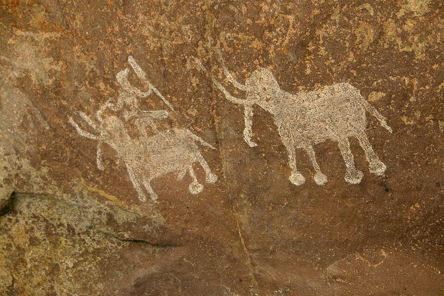Animal figures painted on a Bhimbetka rock shelter