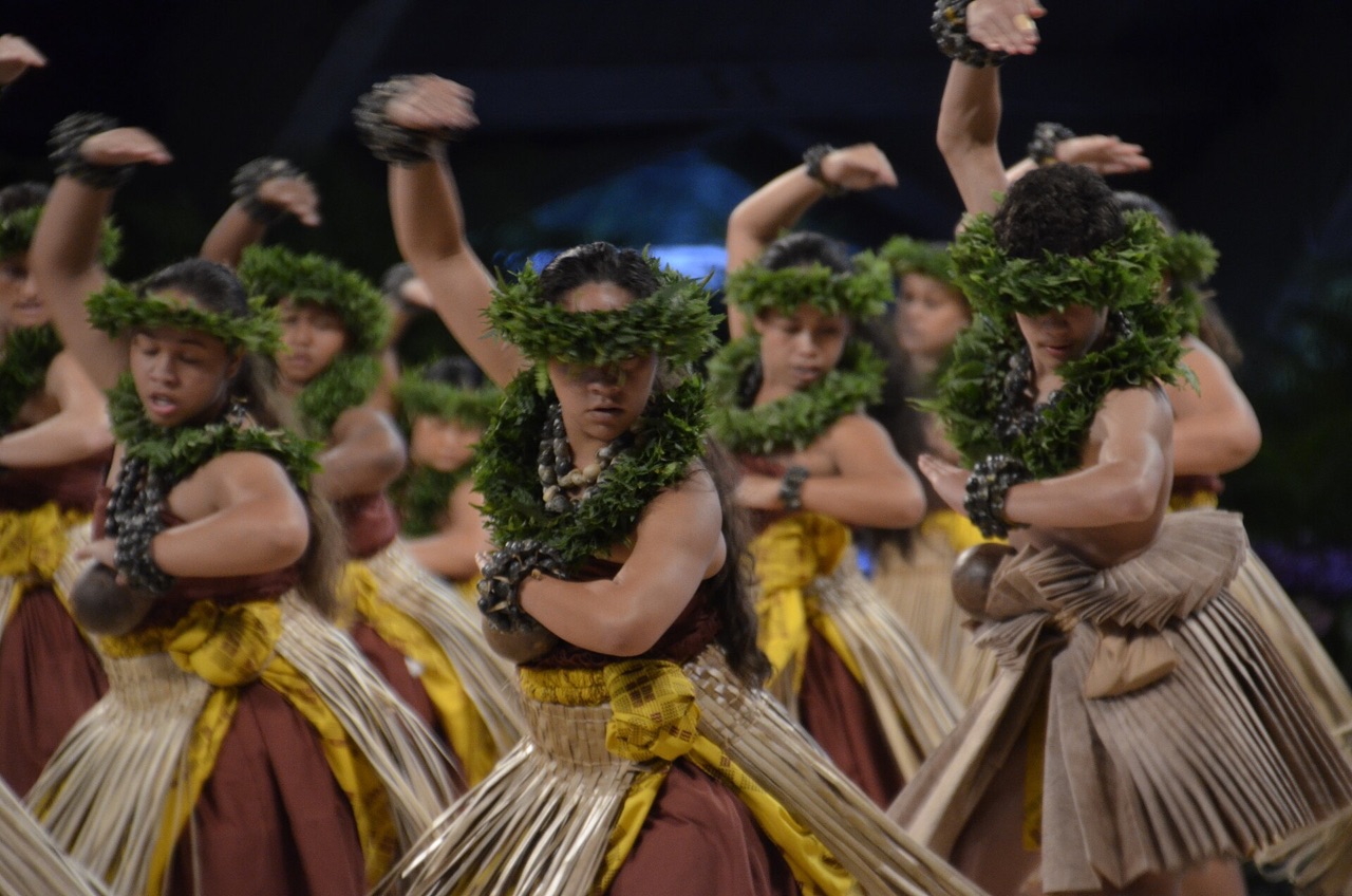Hula dancers performing at the Merrie Monarch Festival